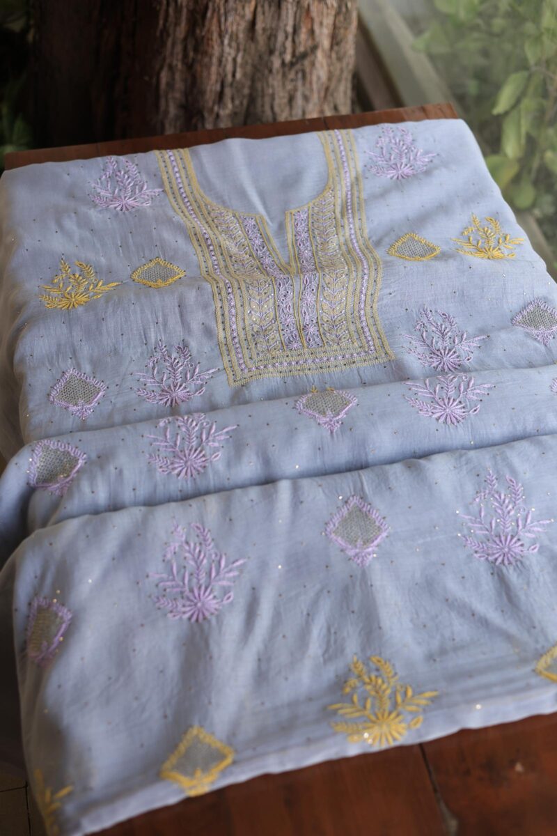 Malmal Cotton Fine Chikankari Kamdani Unstitched Fabrics