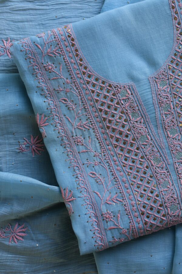 Malmal Cotton Fine Chikankari Kamdani Unstitched Fabrics