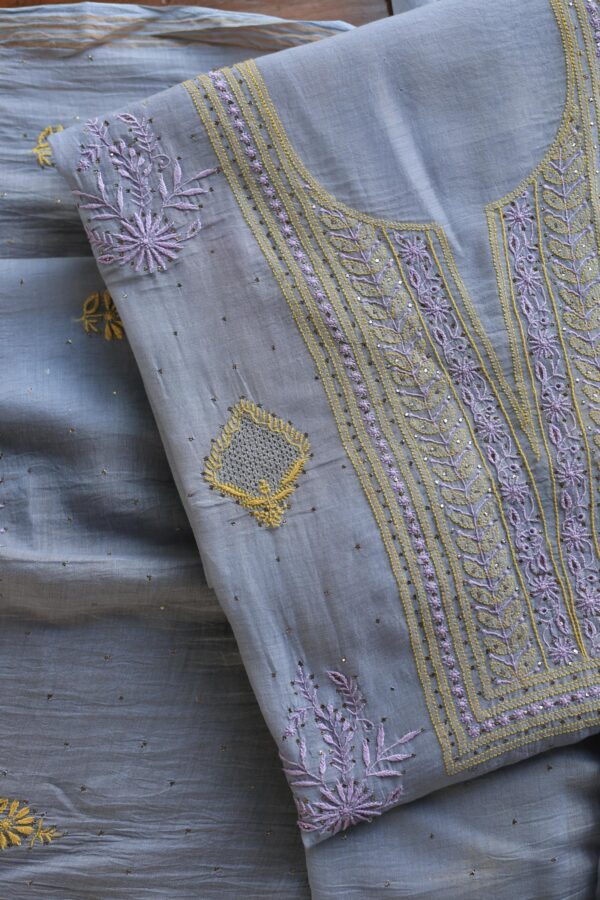 Malmal Cotton Fine Chikankari Kamdani Unstitched Fabrics - Image 2