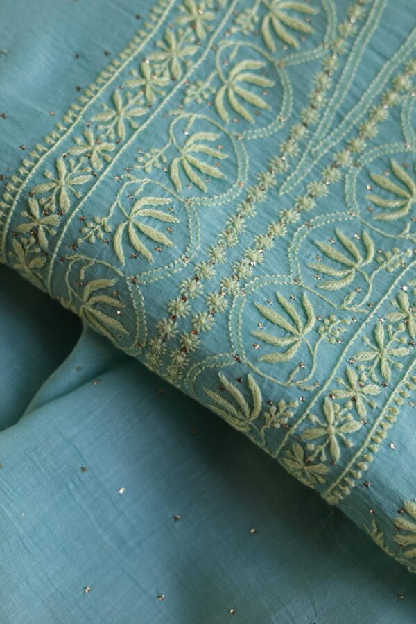 Malmal Cotton Fine Chikankari Kamdani Unstitched Fabrics - Image 2