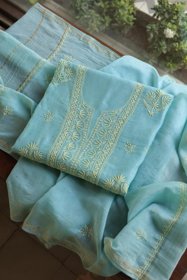 Malmal Cotton Fine Chikankari Kamdani Unstitched Fabrics - Image 3