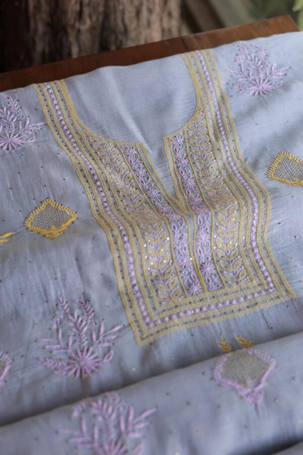 Malmal Cotton Fine Chikankari Kamdani Unstitched Fabrics - Image 9