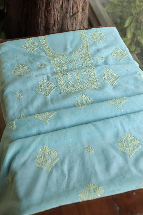 Malmal Cotton Fine Chikankari Kamdani Unstitched Fabrics - Image 6