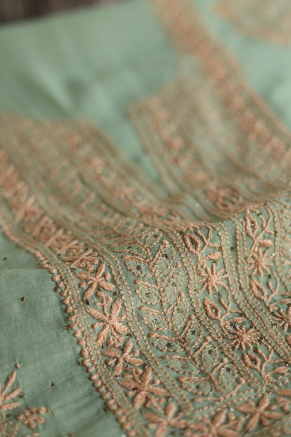 Malmal Cotton Fine Chikankari Kamdani Unstitched Fabrics - Image 9