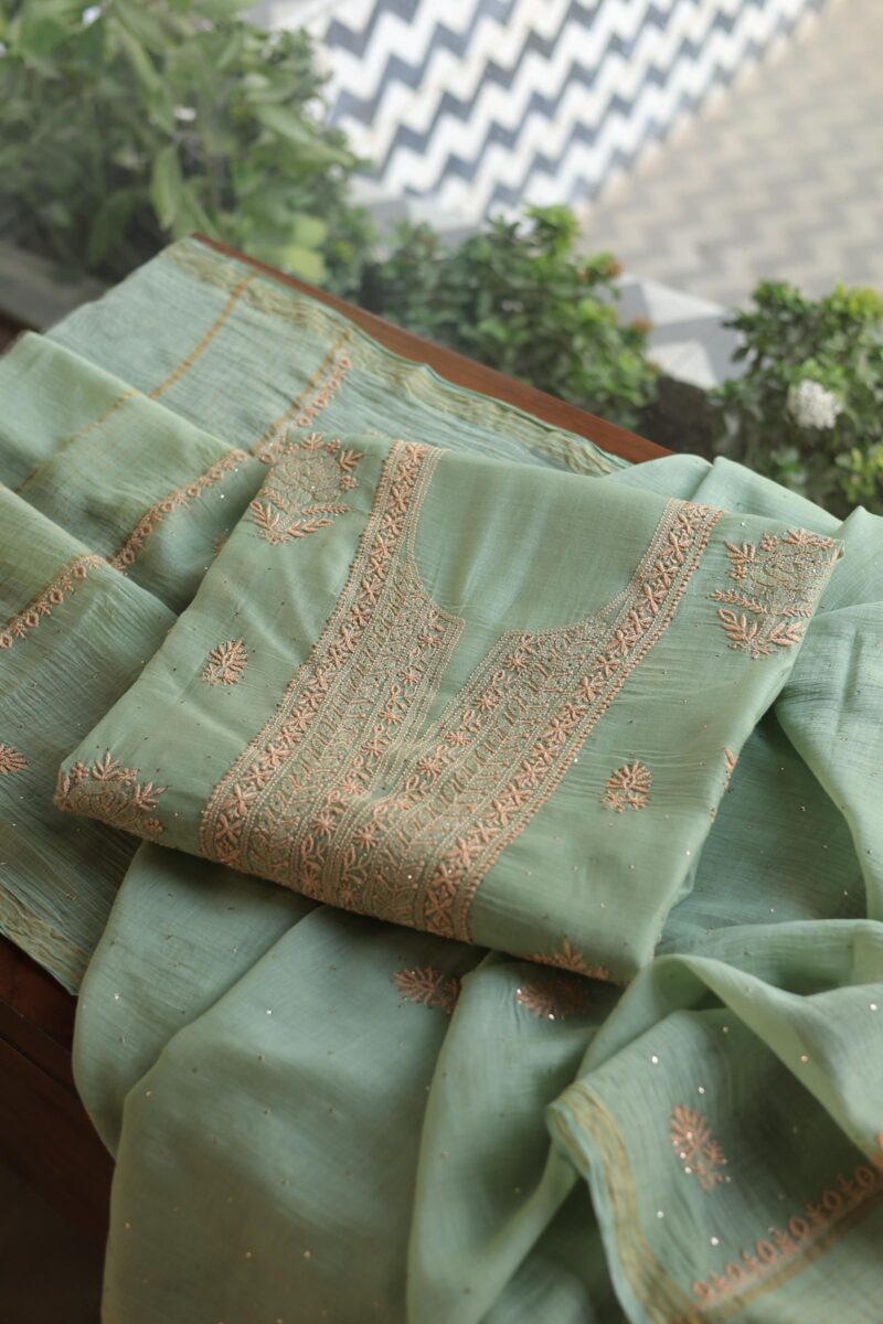 Malmal Cotton Fine Chikankari Kamdani Unstitched Fabrics