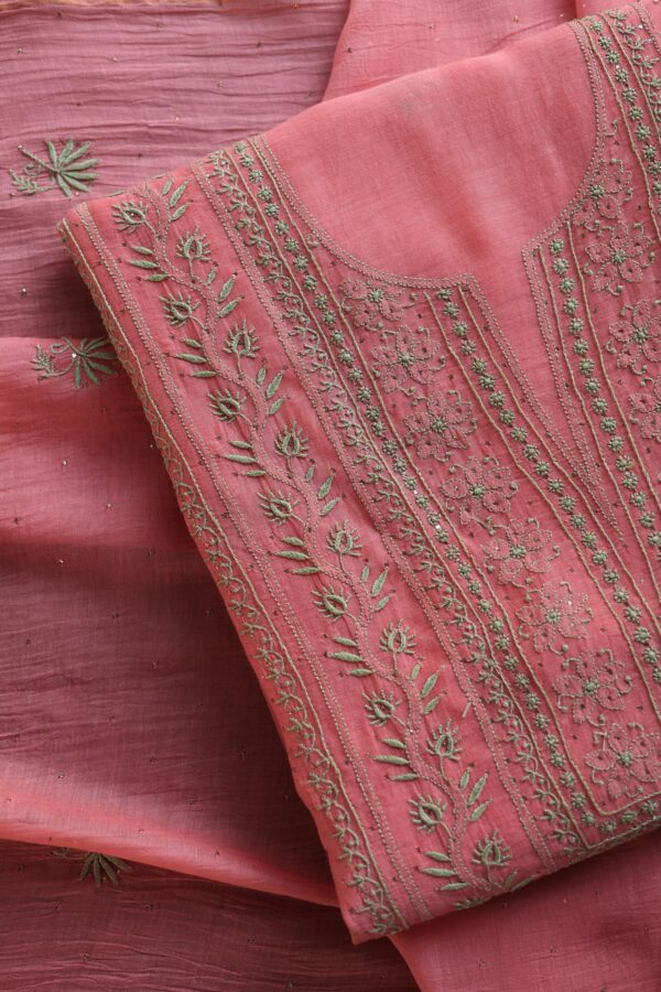 Malmal Cotton Fine Chikankari Kamdani Unstitched Fabrics - Image 3