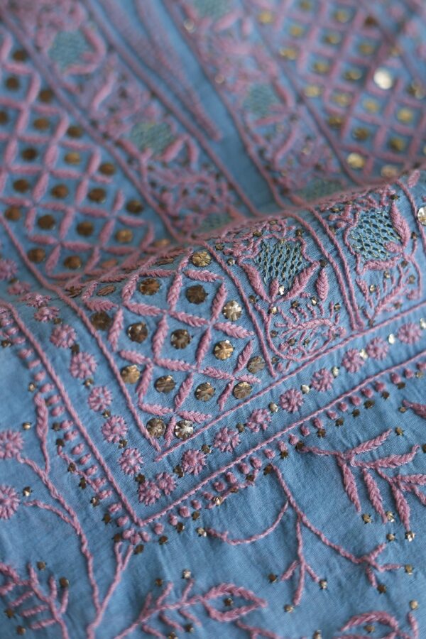 Malmal Cotton Fine Chikankari Kamdani Unstitched Fabrics - Image 10