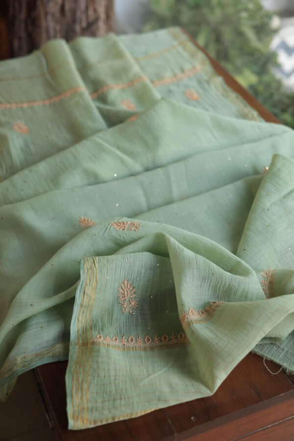 Malmal Cotton Fine Chikankari Kamdani Unstitched Fabrics - Image 11