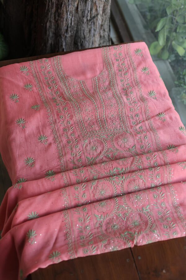Malmal Cotton Fine Chikankari Kamdani Unstitched Fabrics - Image 6