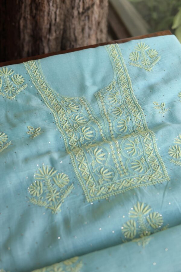 Malmal Cotton Fine Chikankari Kamdani Unstitched Fabrics - Image 7