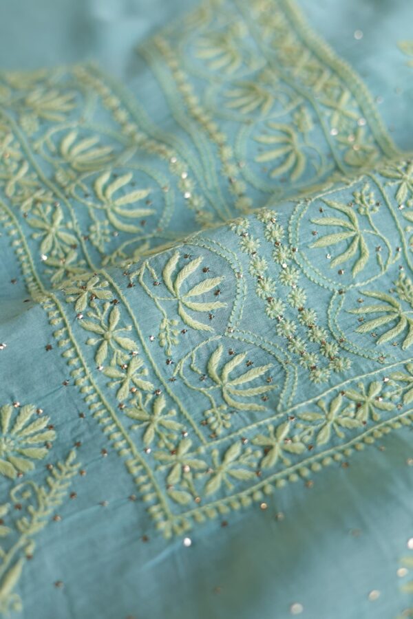 Malmal Cotton Fine Chikankari Kamdani Unstitched Fabrics - Image 8