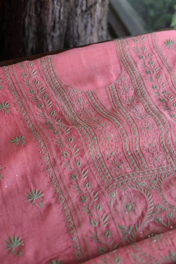 Malmal Cotton Fine Chikankari Kamdani Unstitched Fabrics - Image 4