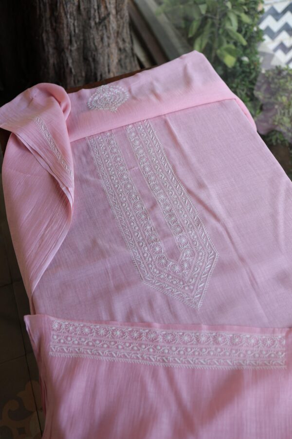 Malmal Chikankari Unstitched Men's Kurtas Fabrics - Image 2
