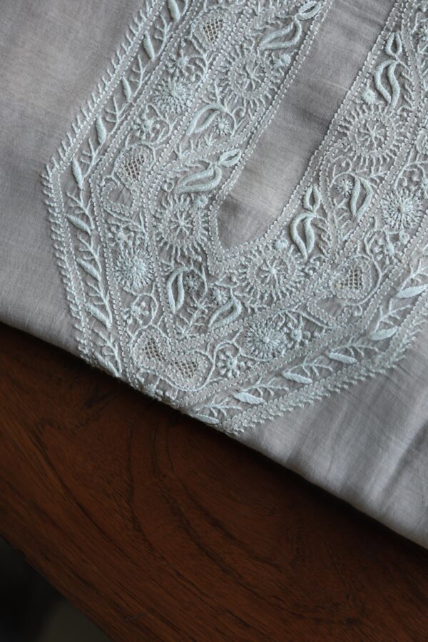 Malmal Chikankari Unstitched Men's Kurtas Fabrics - Image 2