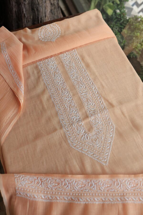 Malmal Chikankari Unstitched Men's Kurtas Fabrics - Image 3
