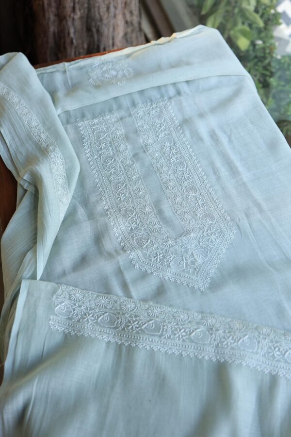 Malmal Chikankari Unstitched Men's Kurtas Fabrics - Image 3
