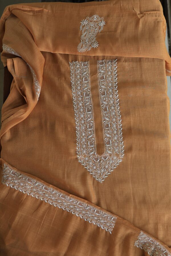 Malmal Chikankari Unstitched Men's Kurtas Fabrics - Image 4