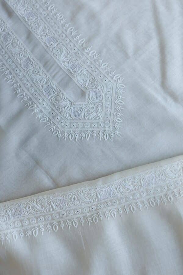 Malmal Chikankari Unstitched Men's Kurtas Fabrics - Image 4