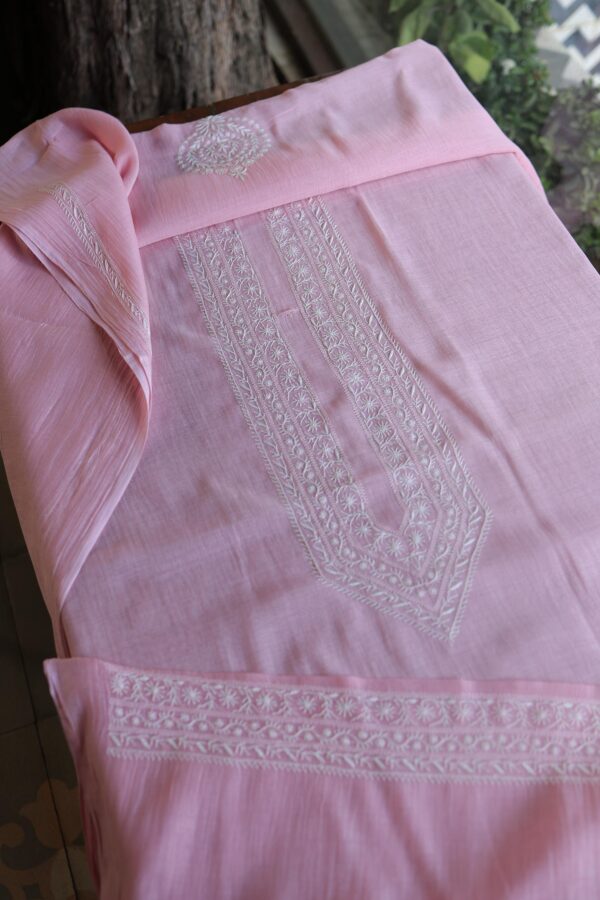 Malmal Chikankari Unstitched Men's Kurtas Fabrics - Image 4