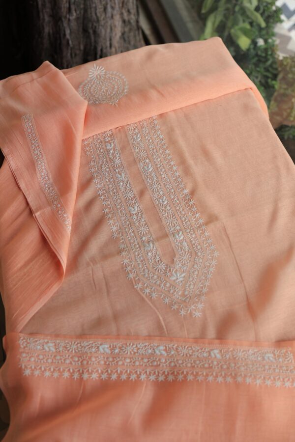 Malmal Chikankari Unstitched Men's Kurtas Fabrics - Image 4