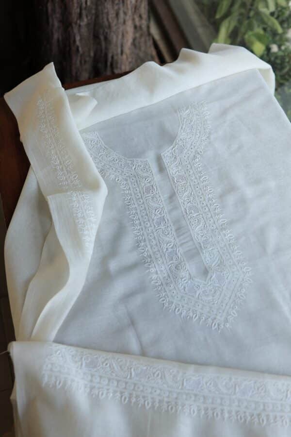 Malmal Chikankari Unstitched Men's Kurtas Fabrics - Image 5