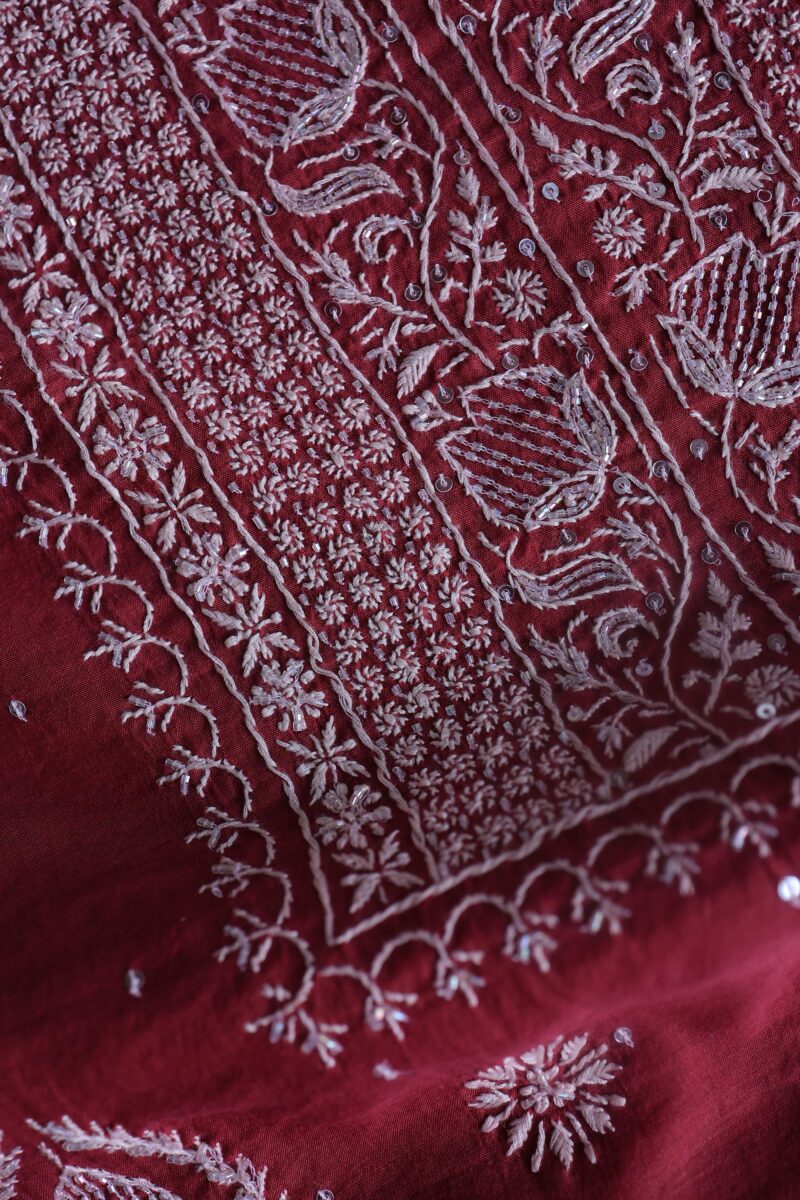 Malmals Pearl Work Fine Chikankari Unstitched Fabrics