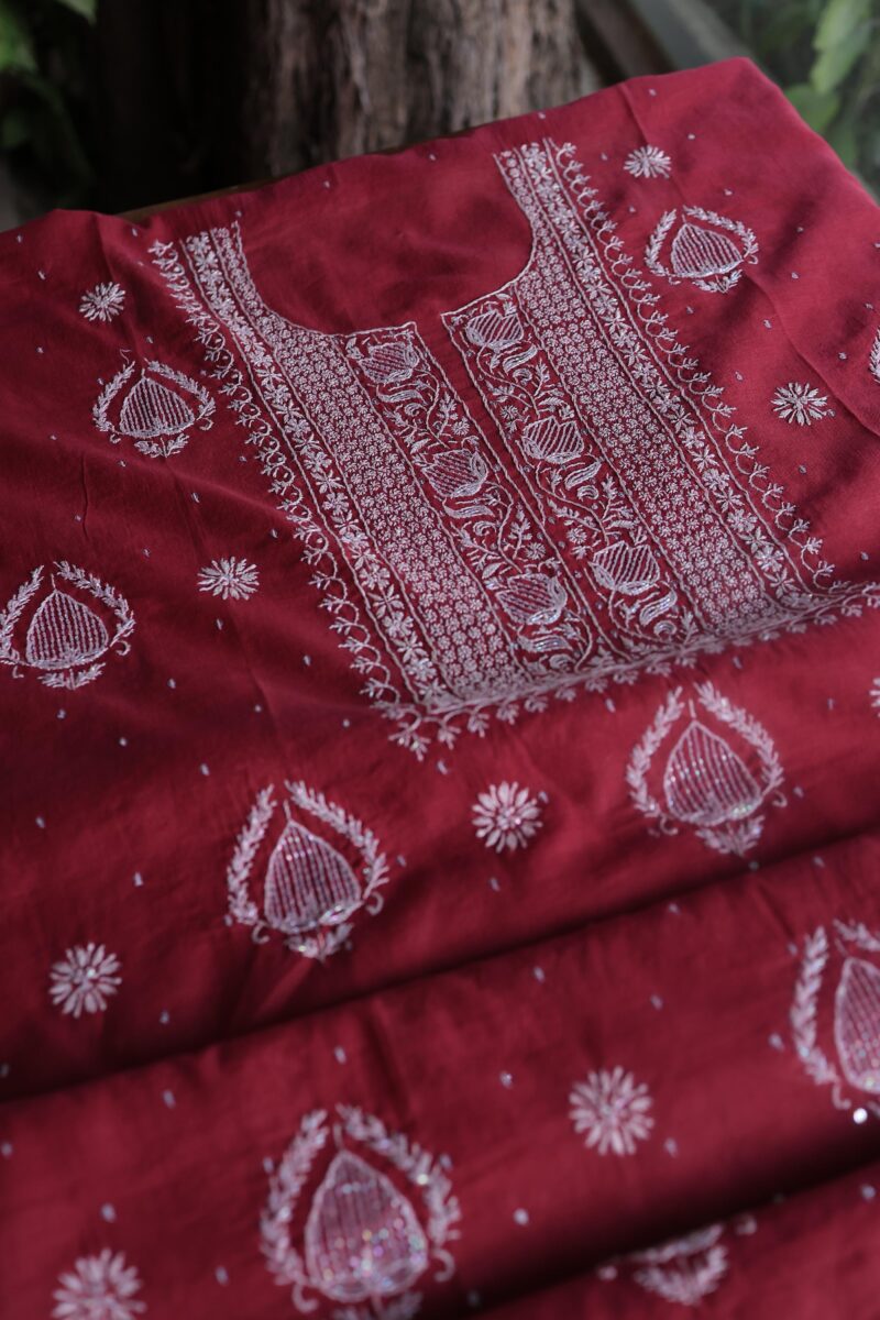 Malmals Pearl Work Fine Chikankari Unstitched Fabrics