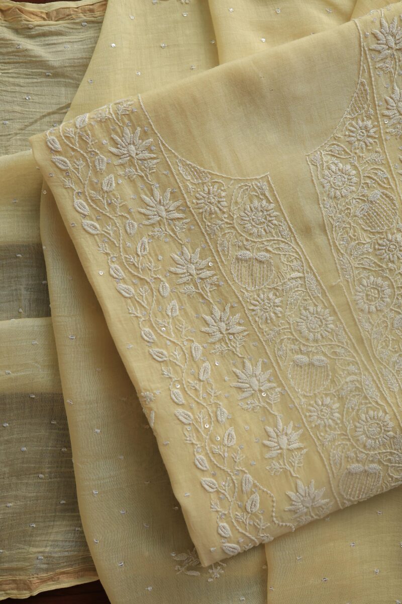 Malmals Pearl Work Fine Chikankari Unstitched Fabrics