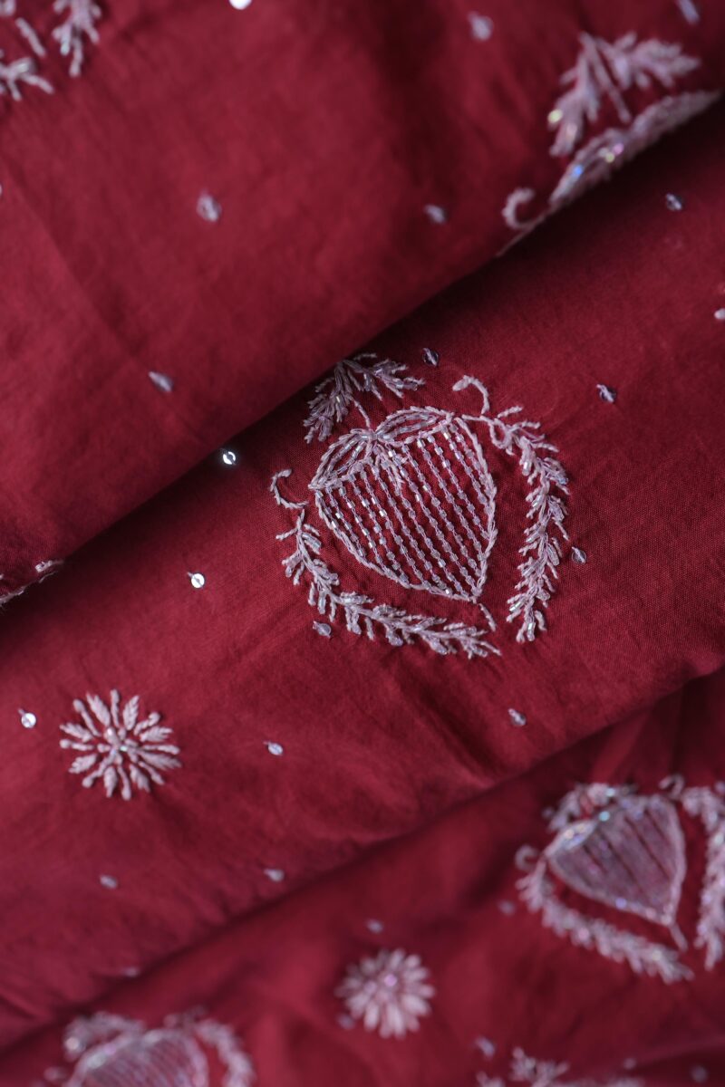 Malmals Pearl Work Fine Chikankari Unstitched Fabrics