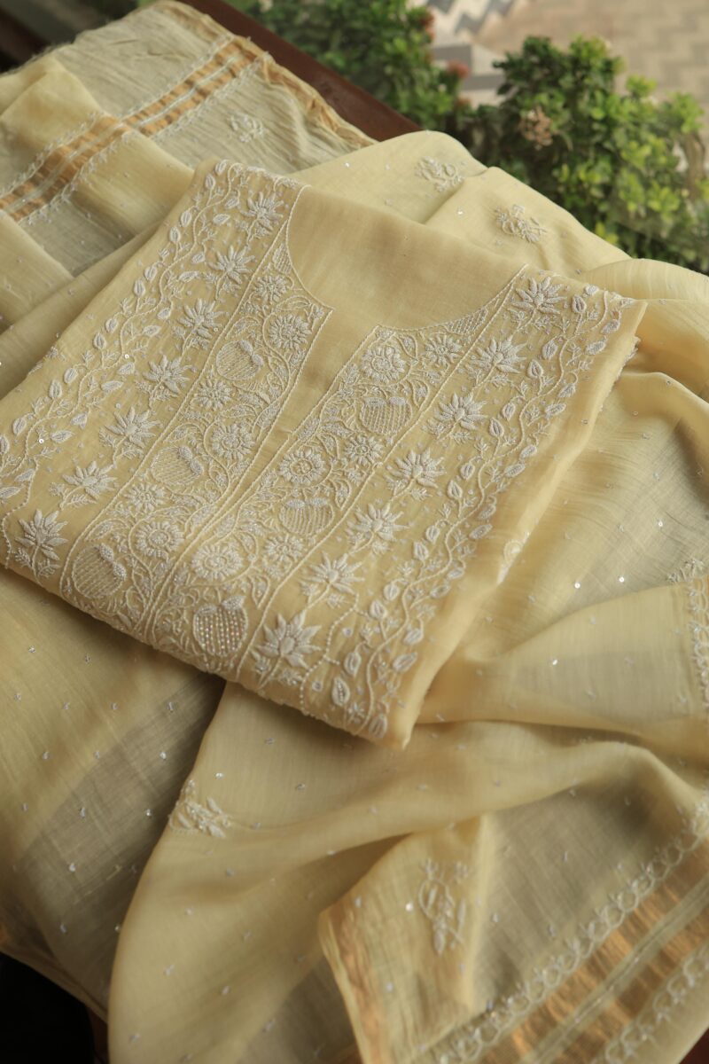 Malmals Pearl Work Fine Chikankari Unstitched Fabrics