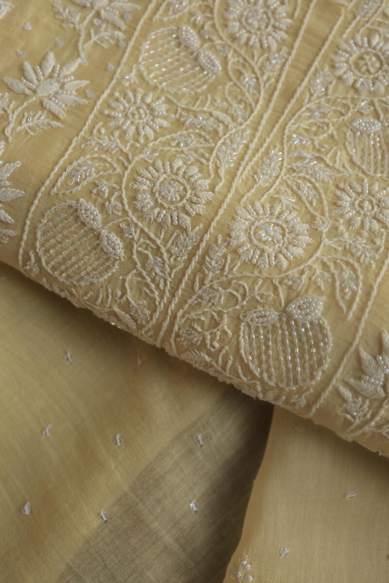 Malmals Pearl Work Fine Chikankari Unstitched Fabrics