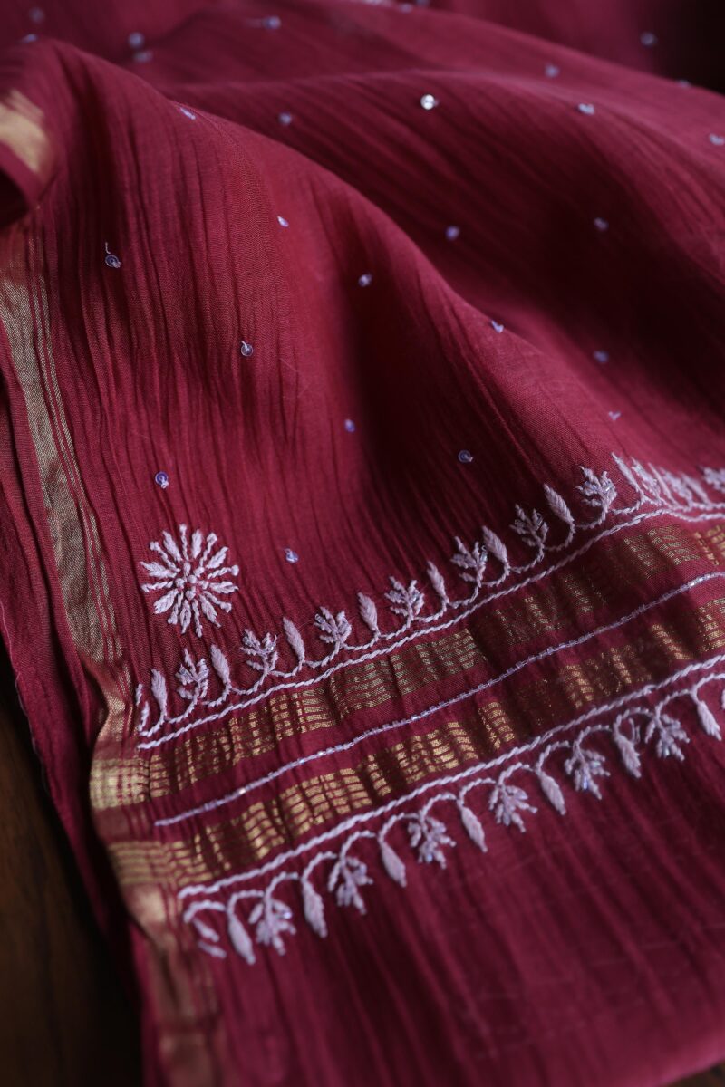 Malmals Pearl Work Fine Chikankari Unstitched Fabrics