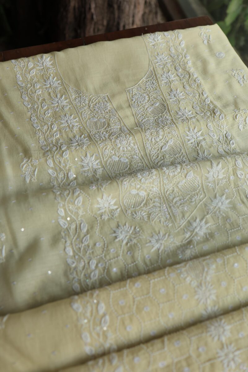 Malmals Pearl Work Fine Chikankari Unstitched Fabrics