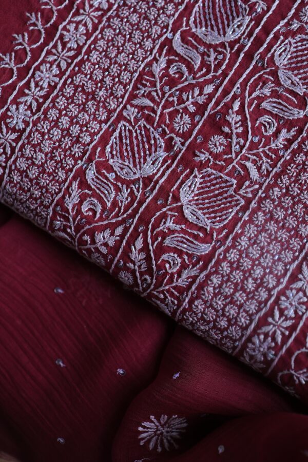 Malmals Pearl Work Fine Chikankari Unstitched Fabrics - Image 2