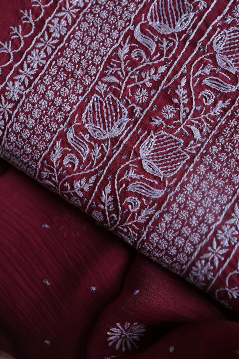 Malmals Pearl Work Fine Chikankari Unstitched Fabrics