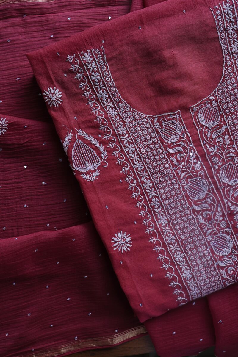 Malmals Pearl Work Fine Chikankari Unstitched Fabrics