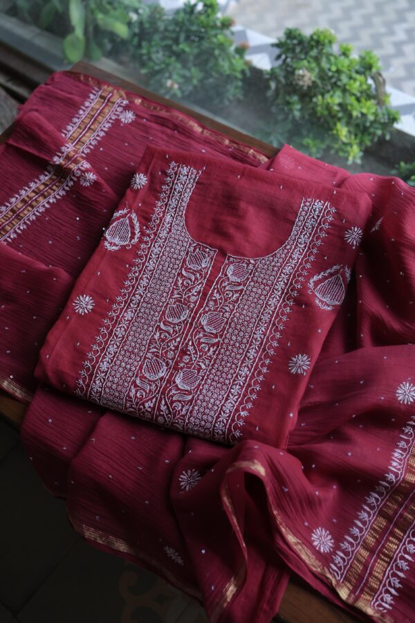 Malmals Pearl Work Fine Chikankari Unstitched Fabrics - Image 9