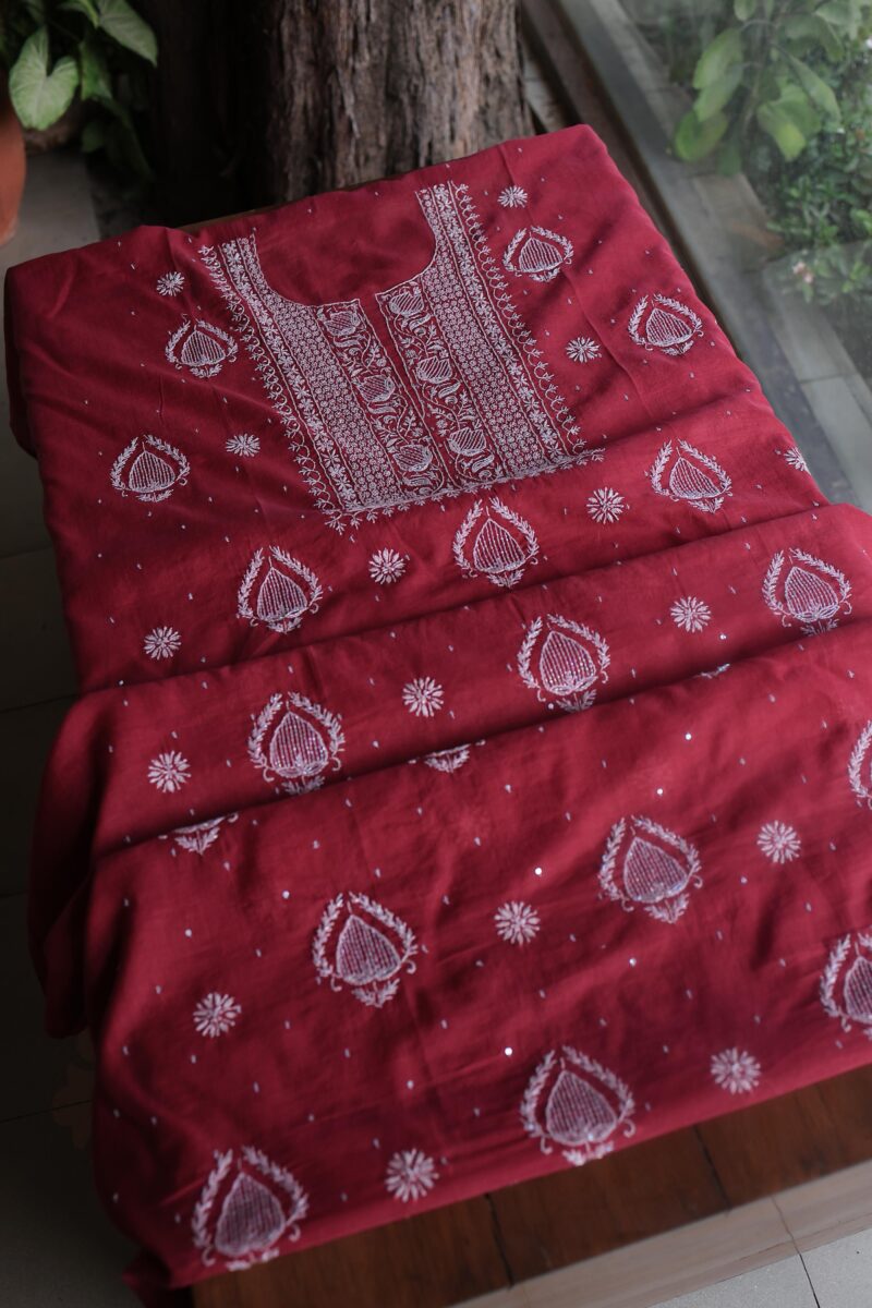 Malmals Pearl Work Fine Chikankari Unstitched Fabrics