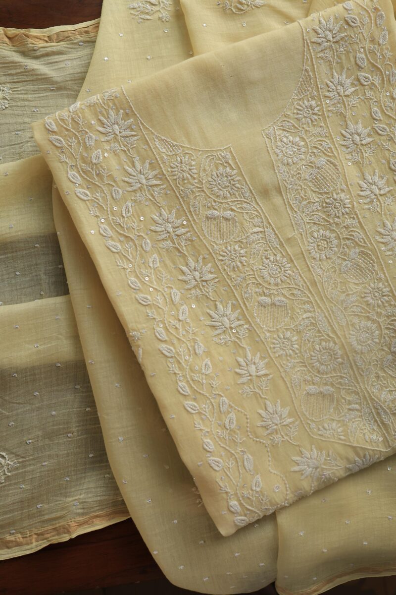 Malmals Pearl Work Fine Chikankari Unstitched Fabrics
