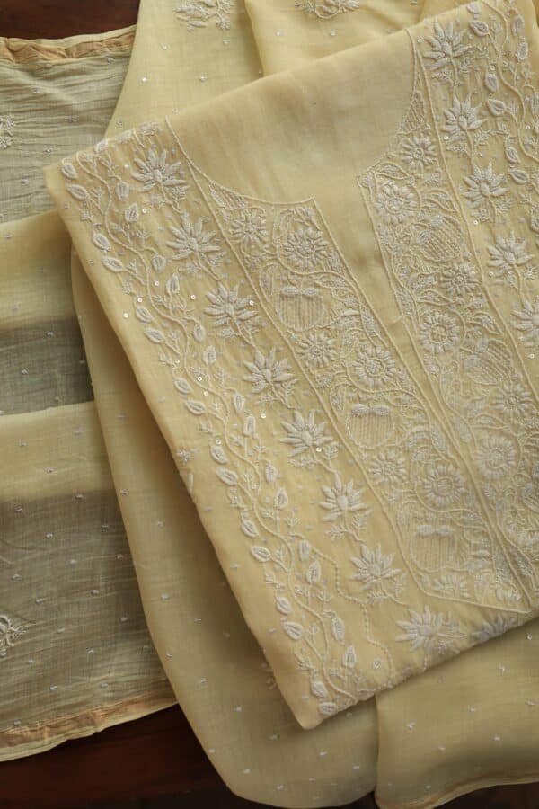 Malmals Pearl Work Fine Chikankari Unstitched Fabrics