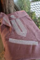 Mauve Linen Chikankari Unstitched Men's Kurta Fabric