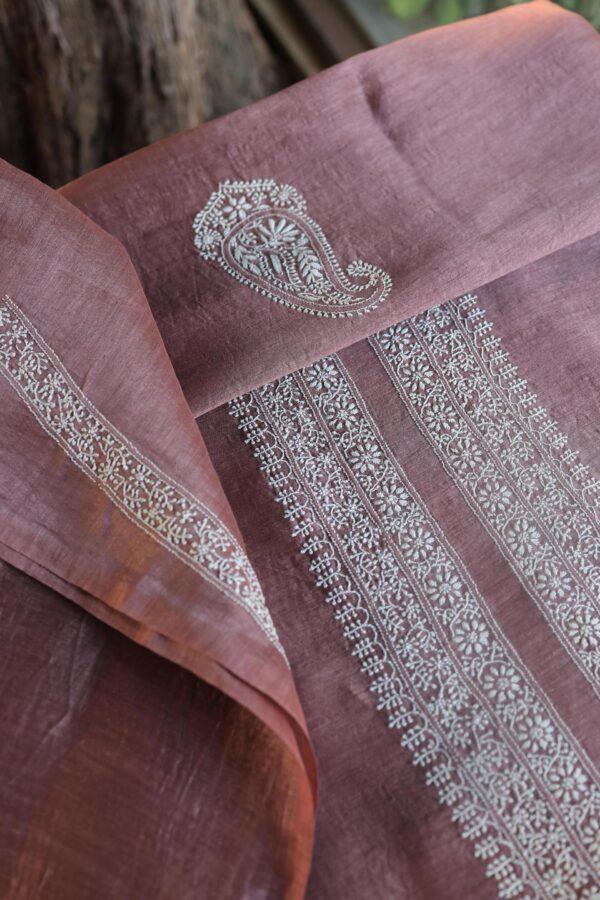 Mauve Linen Chikankari Unstitched Men's Kurta Fabric