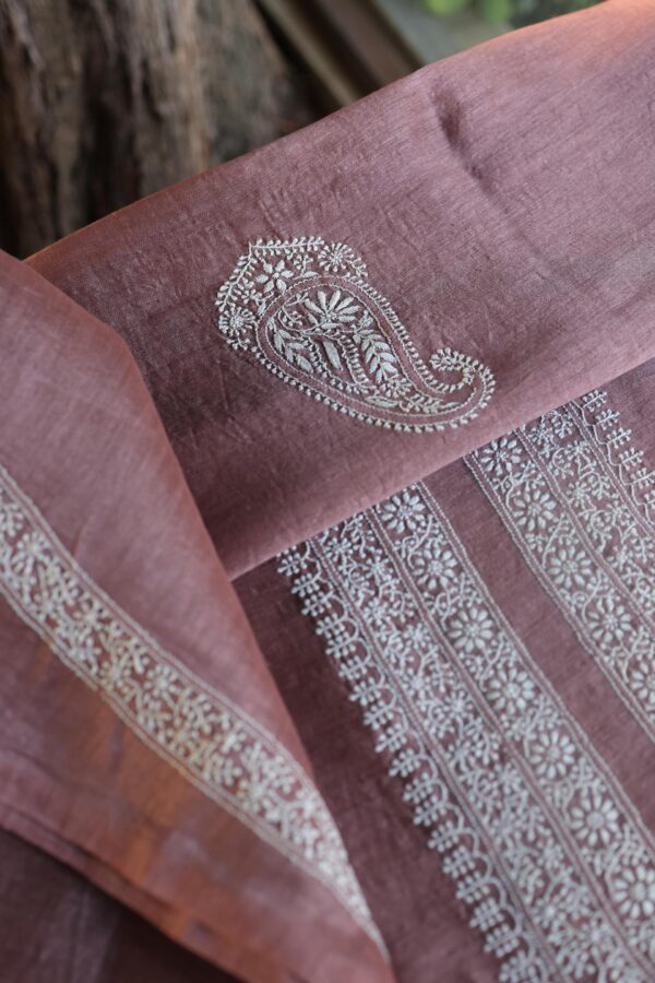 Mauve Linen Chikankari Unstitched Men's Kurta Fabric - Image 9