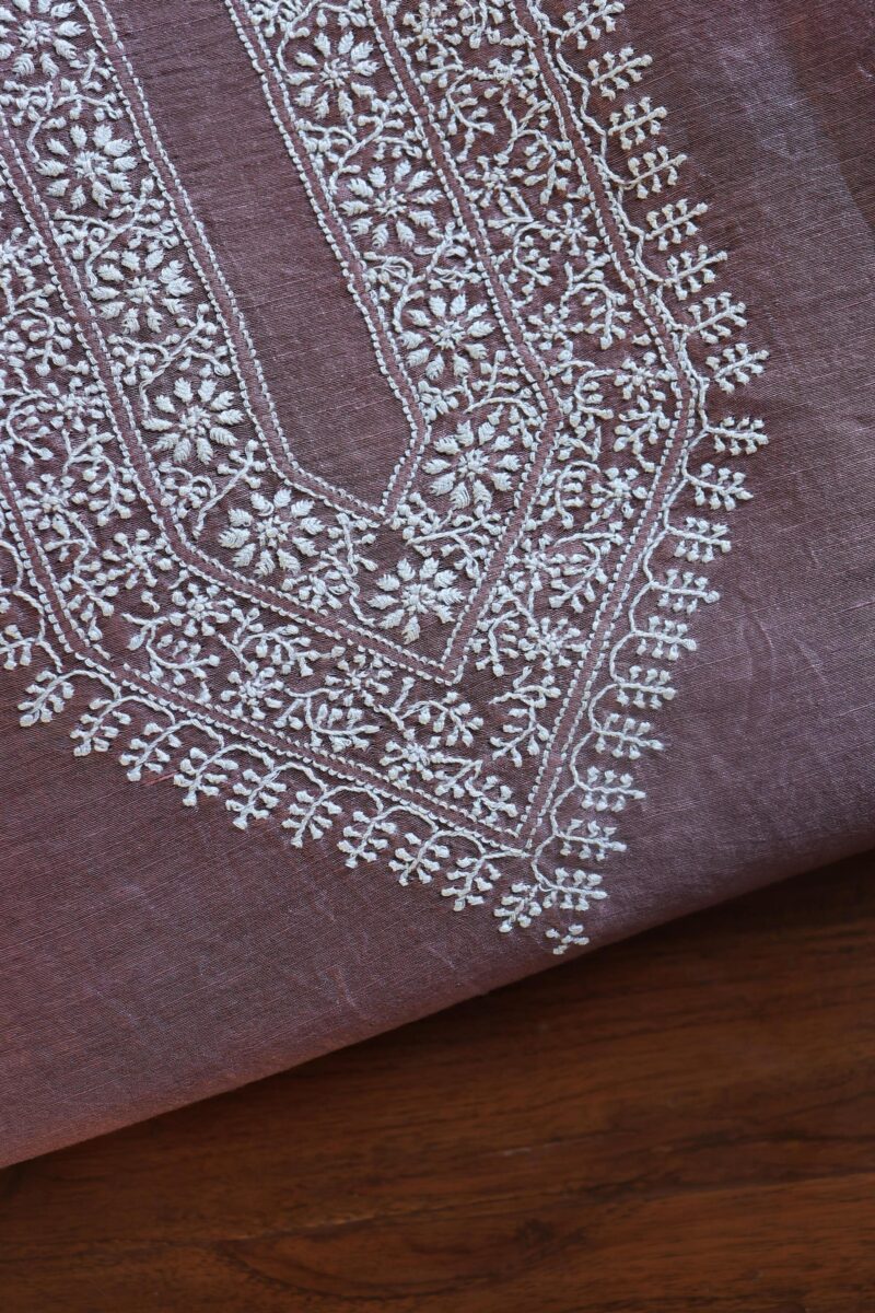 Mauve Linen Chikankari Unstitched Men's Kurta Fabric