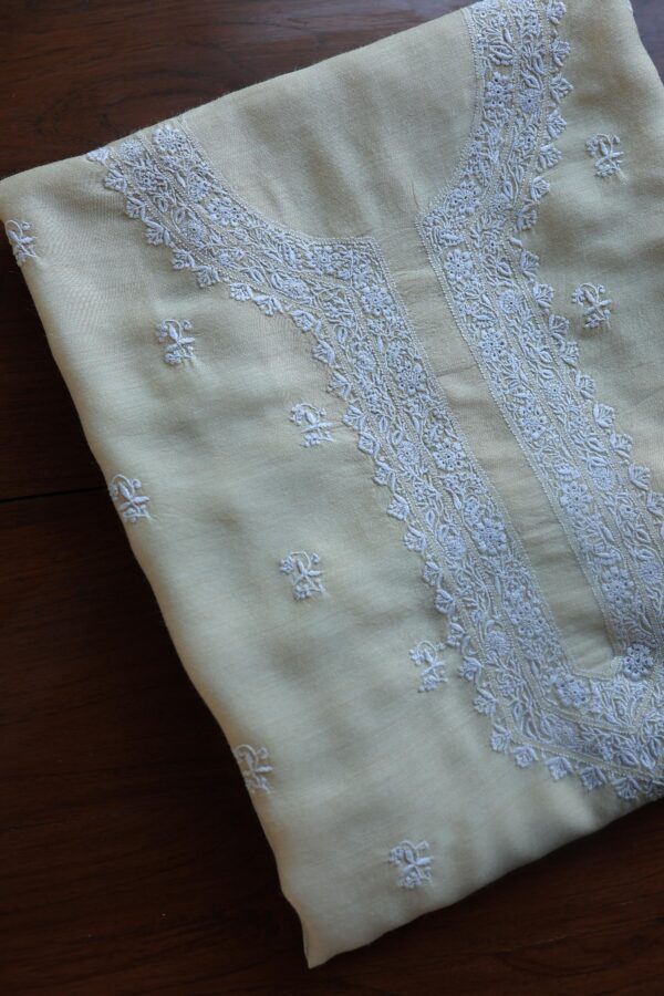 Moonga Silk Chikankari Unstitched Men's Kurta Fabrics - Image 8