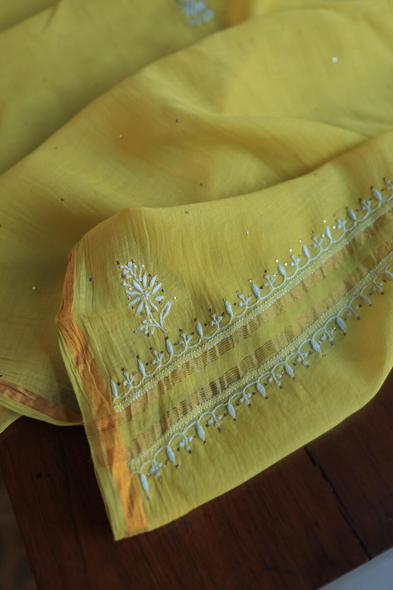 Neon Mal Cotton Chikankari Unstitched Kurta Dupatta Fabrics With Kamdani