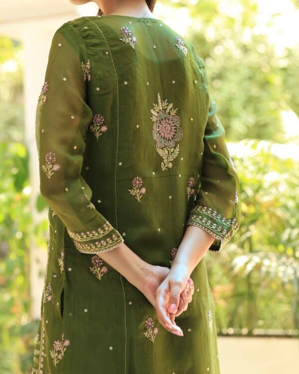 Noor Organza Silk Chikankari Straight Cut Kurta Dupatta Set - Image 13