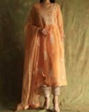 Orange Noor Organza Silk Fine Chikankari with Kamdani Ready to Wear Angarkha