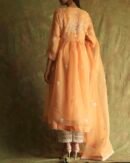 Orange Noor Organza Silk Fine Chikankari with Kamdani Ready to Wear Angarkha