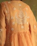 Orange Noor Organza Silk Fine Chikankari with Kamdani Ready to Wear Angarkha